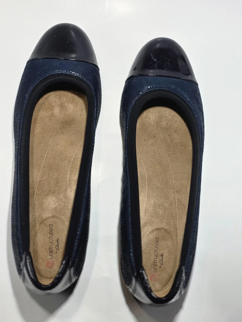 Clarks Unstructured Women’s Ballet Flats Navy Blue Cap Toe Comfort Shoes US 10